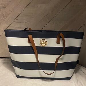 Michael Kors Black and White Striped Tote